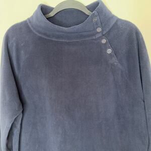 Talbots Plus Womens Size 1X Navy Blue Button Detail Long Sleeve Fleece Pullover